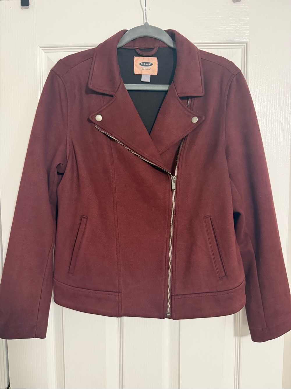 Old Navy Women's Dark Burgundy Asymmetrical Moto Jacket